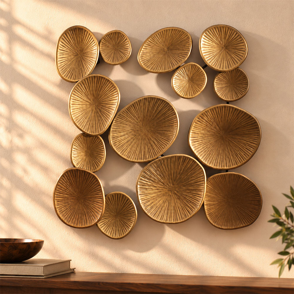Lotus Leaves Iron Wall Sculpture - Dull Gold
