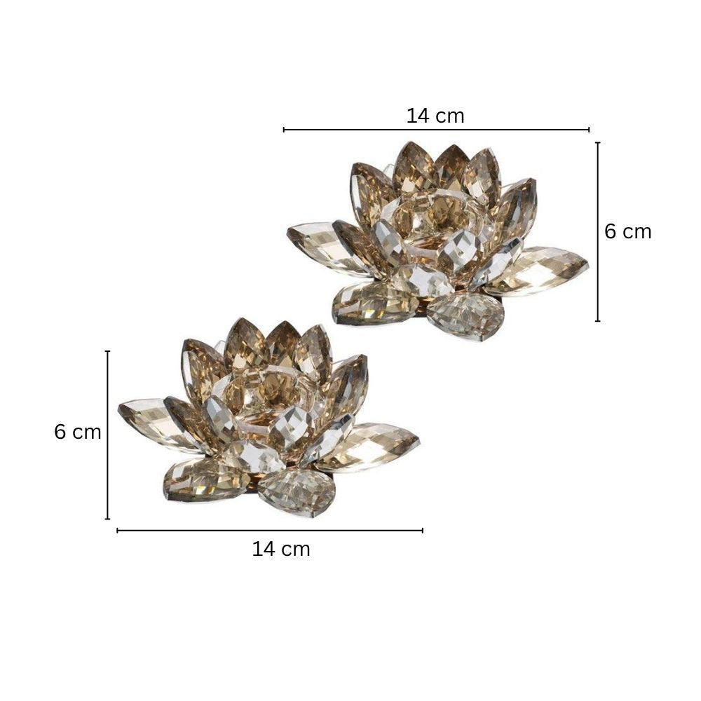 Lotus Crystal Tealight Holder, Set of 2 - Soft Gold