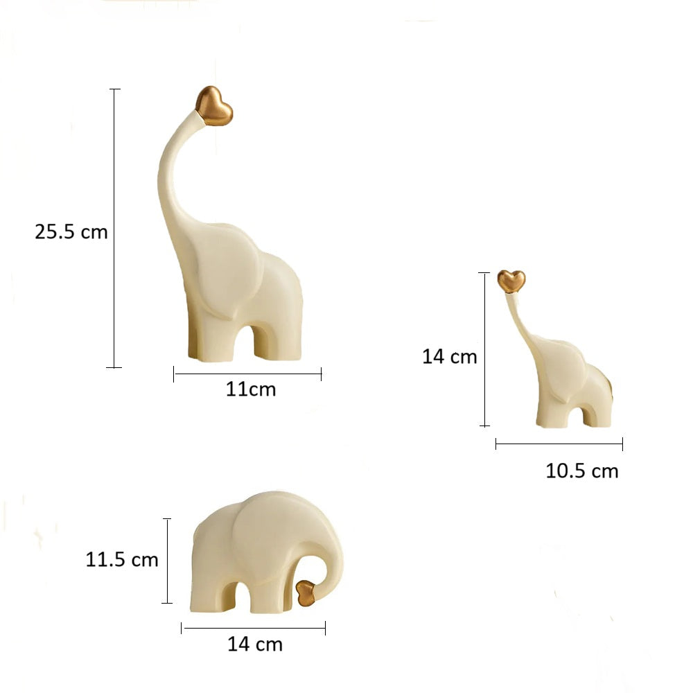 Love Elephant Sculptures, Set of 3 - Gold Cream