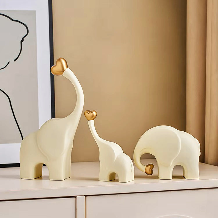 Love Elephant Sculptures, Set of 3 - Gold Cream