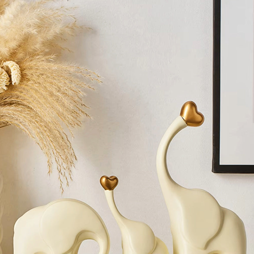 Love Elephant Sculptures, Set of 3 - Gold Cream
