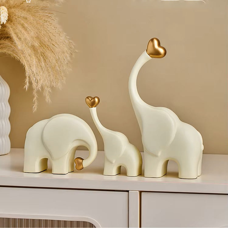 Love Elephant Sculptures, Set of 3 - Gold Cream