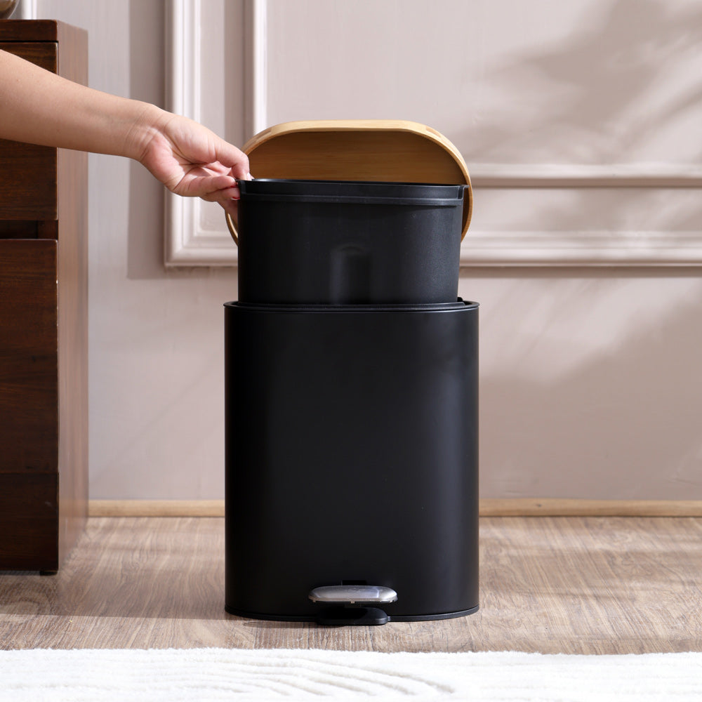 Luca Oval Pedal Bin 6L - Black Natural