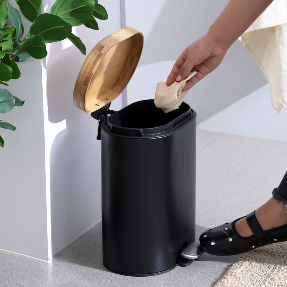 Luca Oval Pedal Bin 6L - Black Natural
