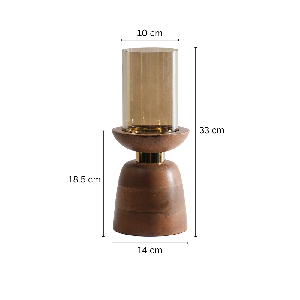 Luca Wooden Candlestand with Glass Hurricane Large