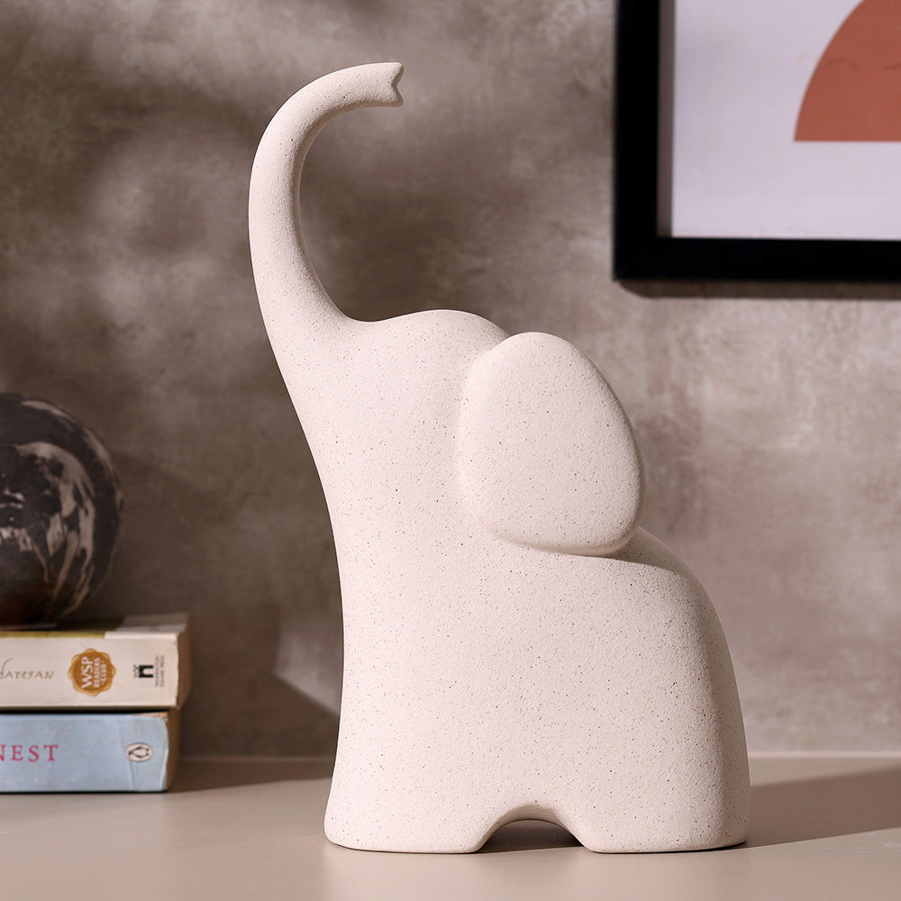 Luna Elephant Decorative Sculpture Large - Speckled White