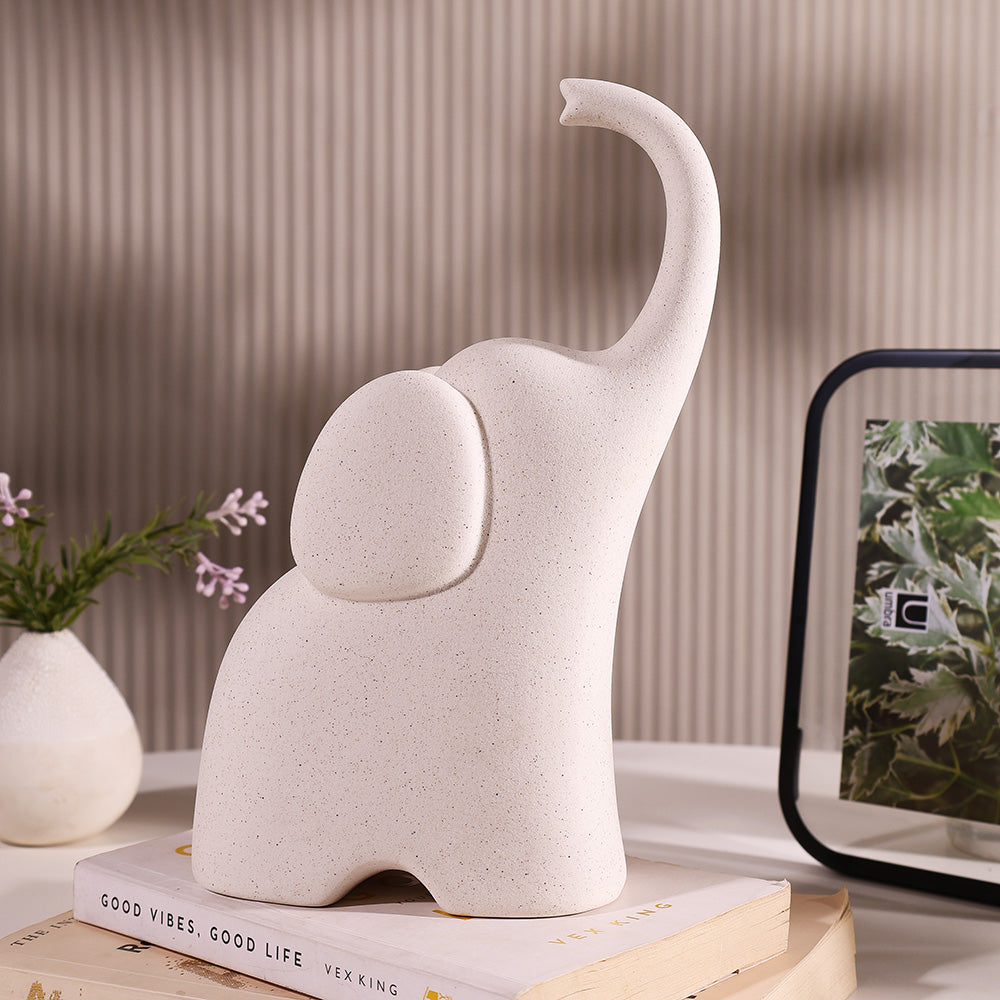 Luna Elephant Decorative Sculpture Large - Speckled White