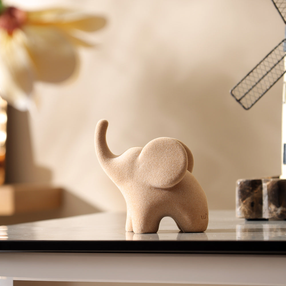 Luna Elephant Decorative Sculpture Mini - Felted Tan