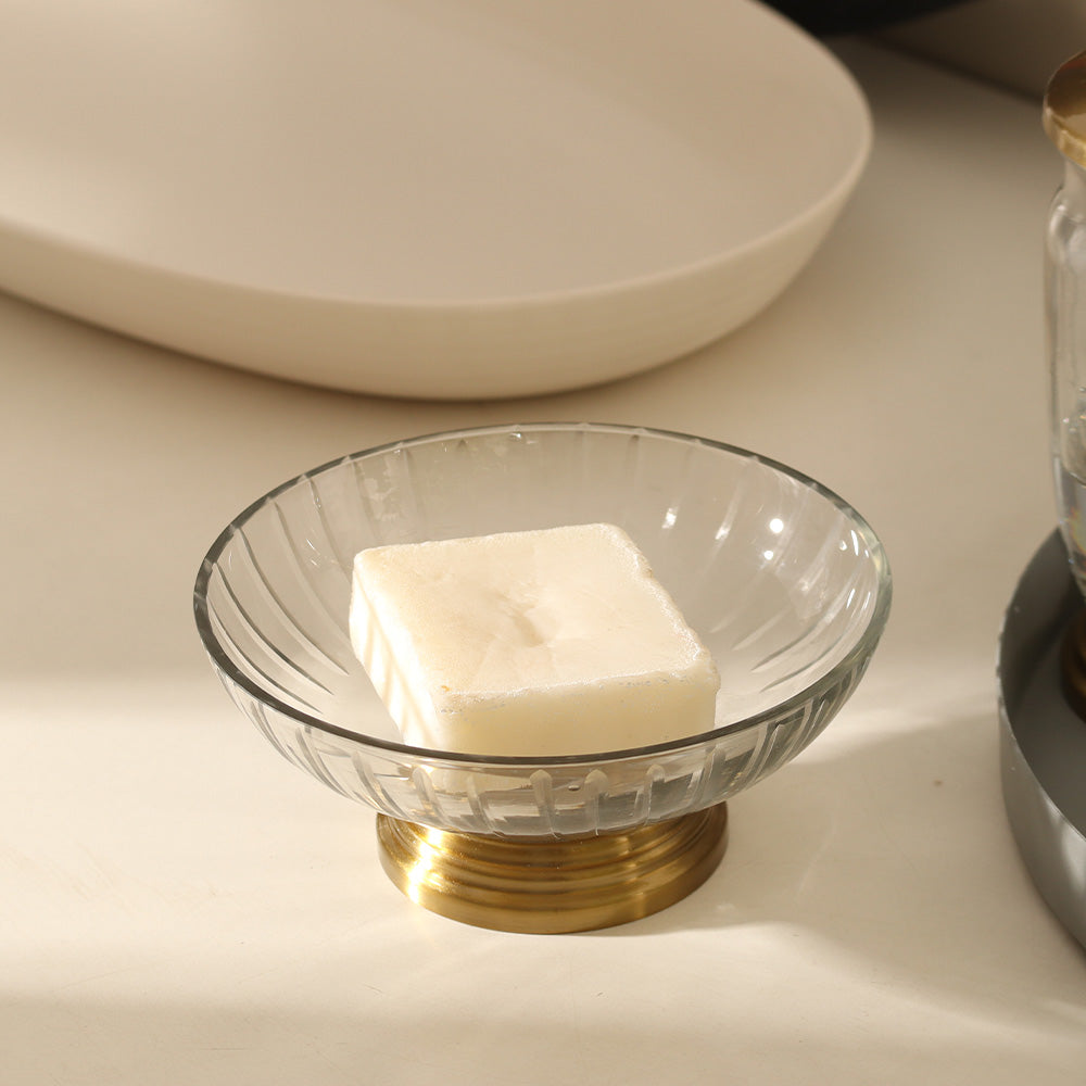 Luna Glass Soap Dish - Clear Gold