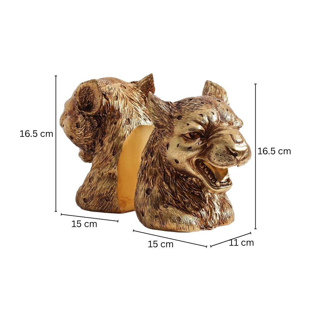 Lux Jaguar Head Bookends, Set of 2 - Gold
