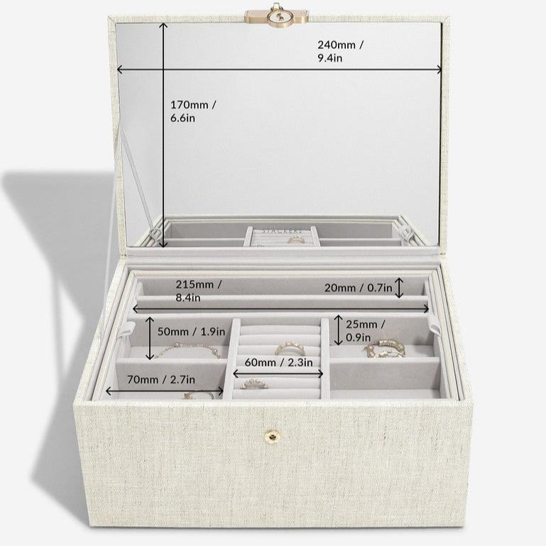 Luxury Classic Jewellery Box - Linen & Oatmeal