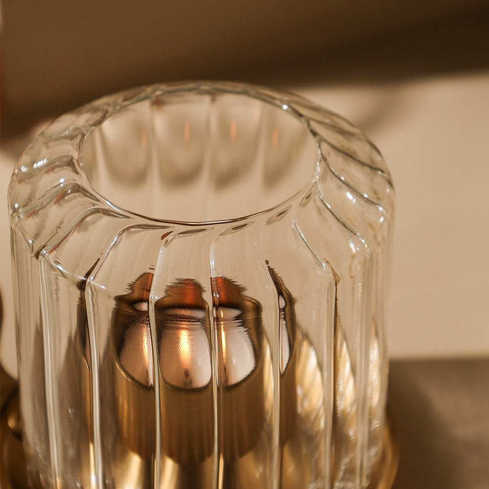 Diyah Metal & Glass Tealight Holder - Clear Gold
