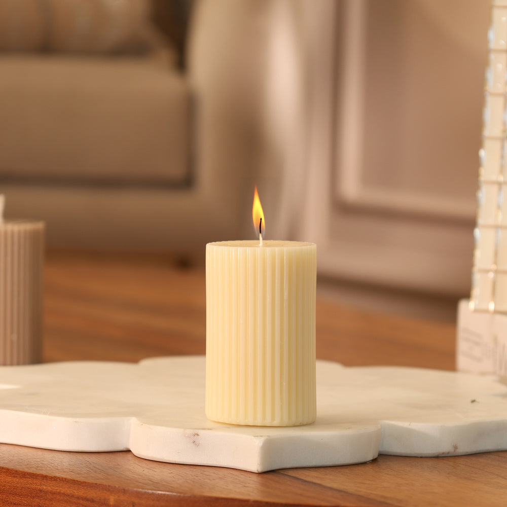 Fluted Column Candle Small - Cream