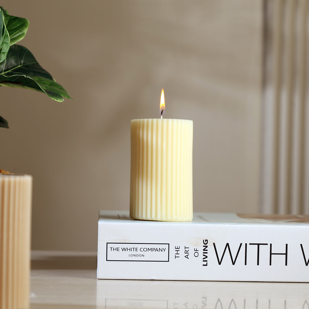 Fluted Column Candle Small - Cream