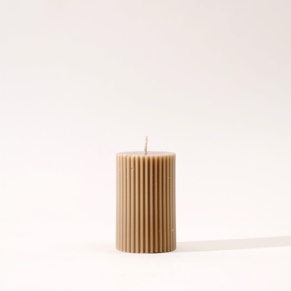 Fluted Column Candle Small - Taupe