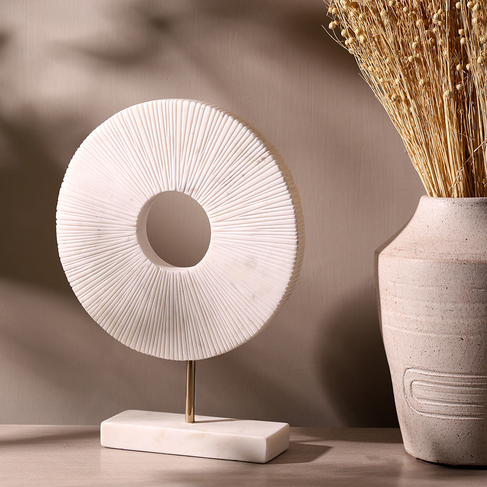 Solis Marble Medallion Sculpture - White Gold