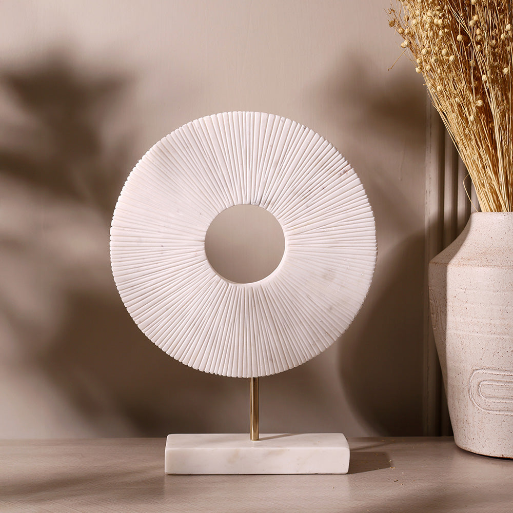 Solis Marble Medallion Sculpture - White Gold
