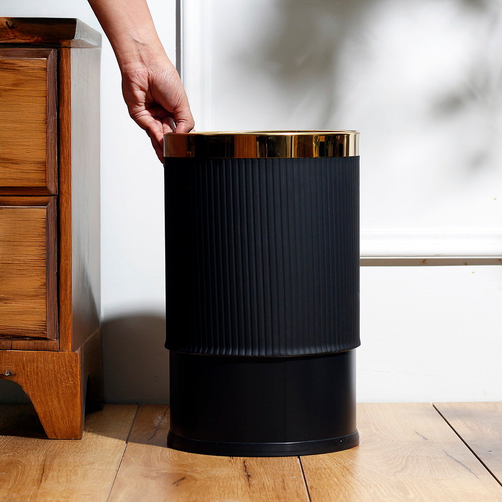 Columns Waste Bin - Black & Gold