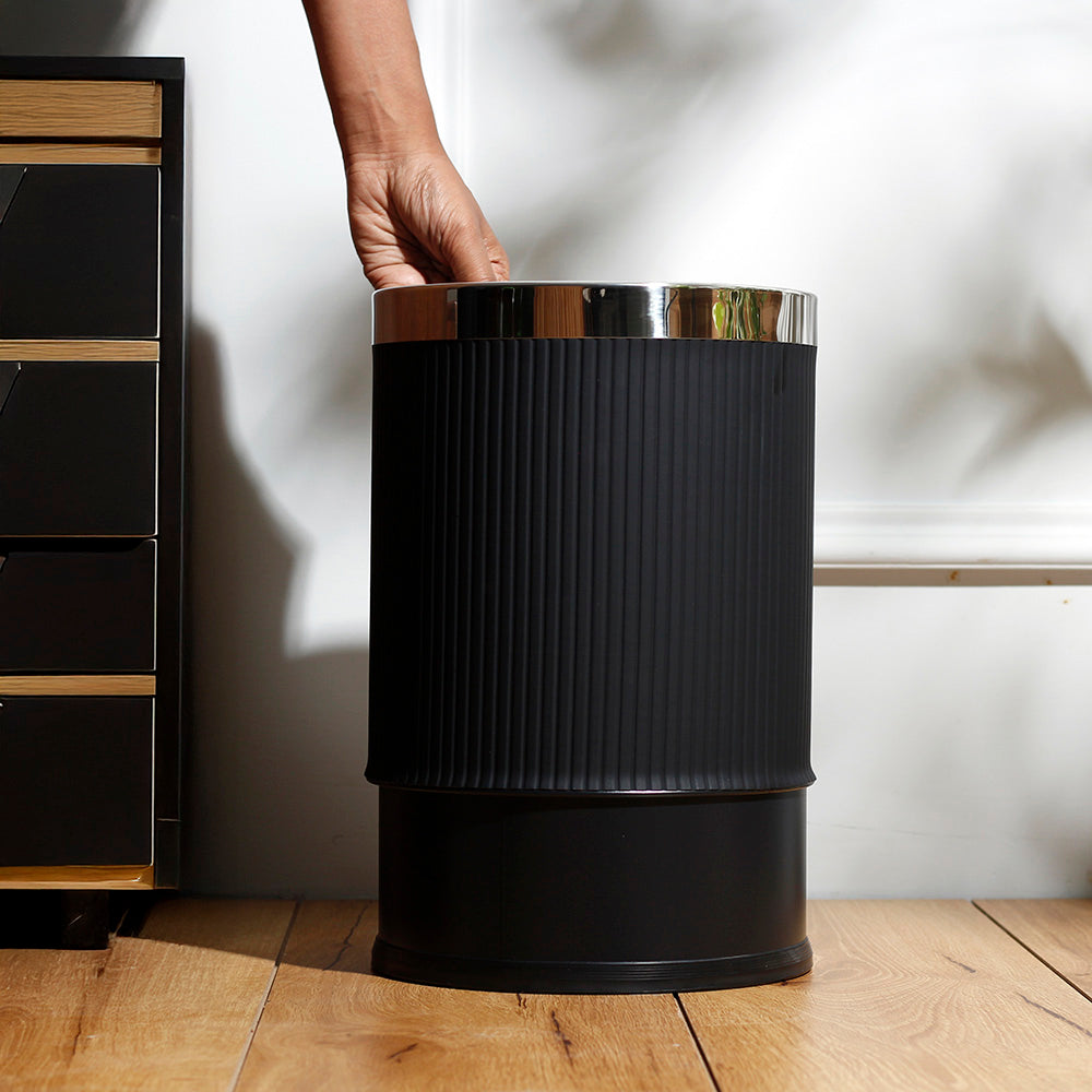 Columns Waste Bin 10L - Black & Steel