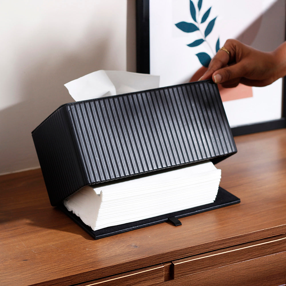 Columns Tissue Box Holder - Black