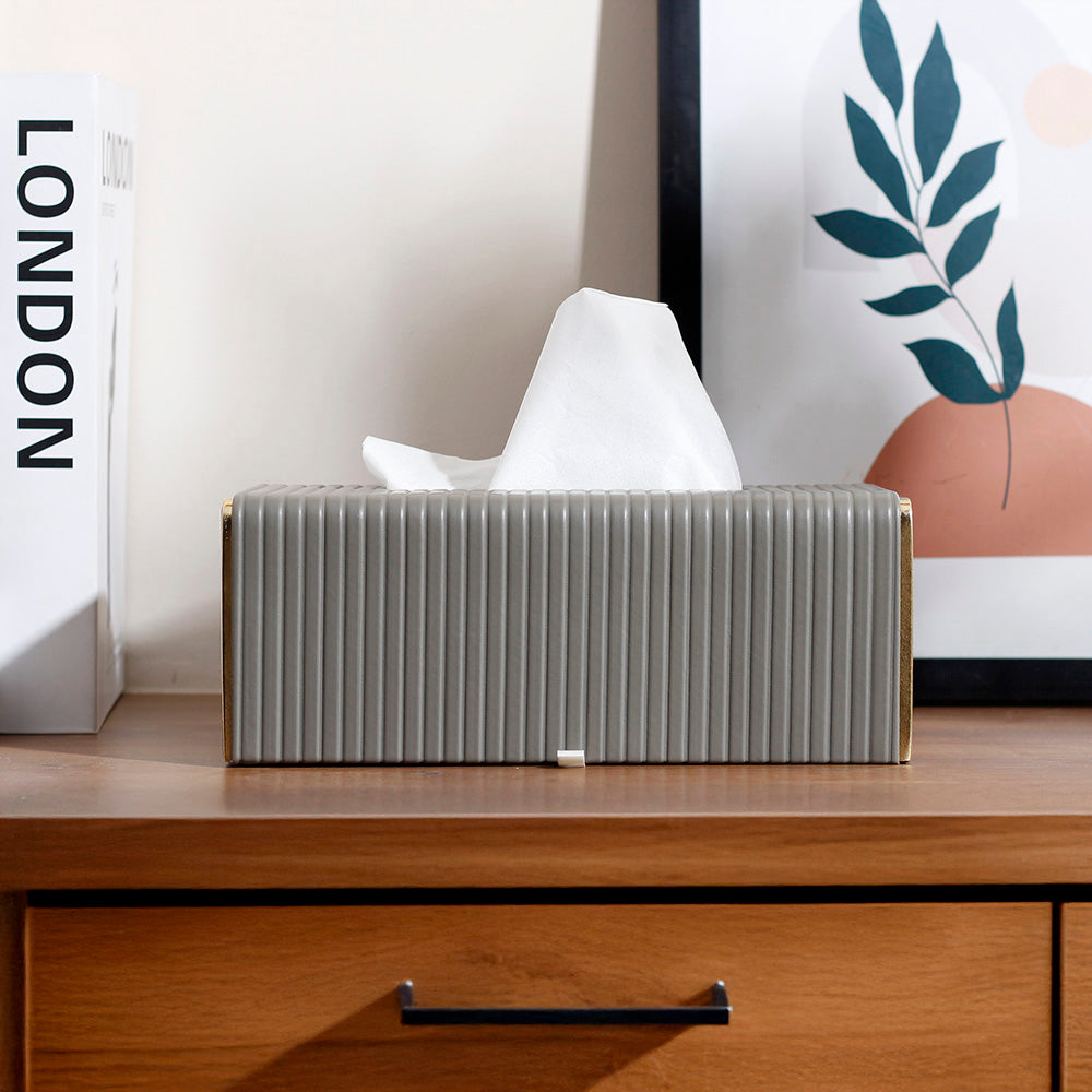 Gold Edge Tissue Box Holder - Dark Grey
