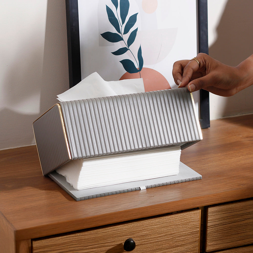 Gold Edge Tissue Box Holder - Dark Grey