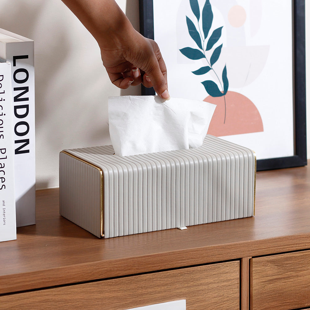 Gold Edge Tissue Box Holder - Light Grey