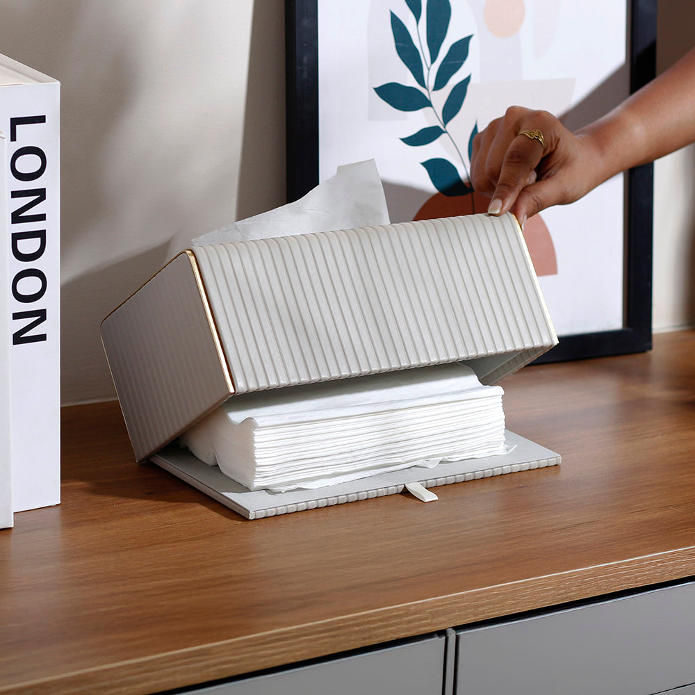 Gold Edge Tissue Box Holder - Light Grey