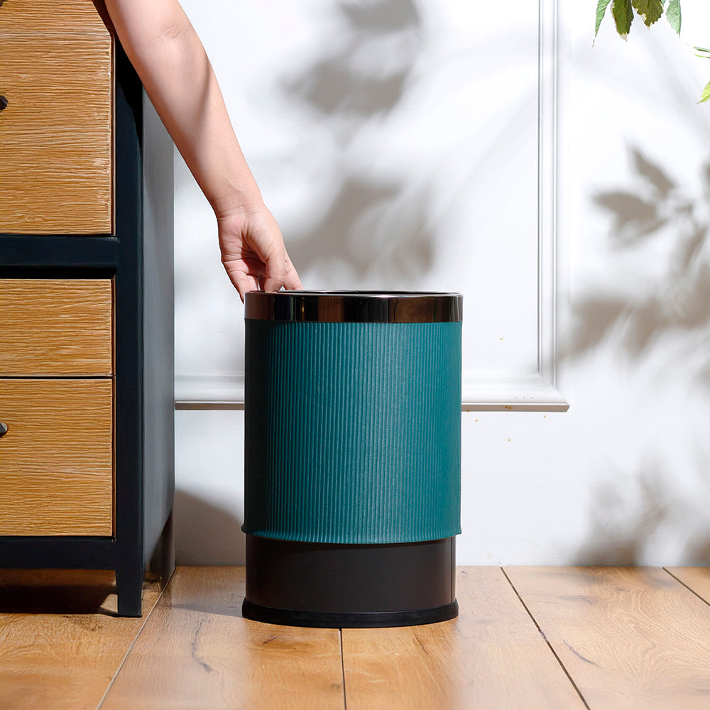 Stripes Waste Bin - Teal & Dark Steel