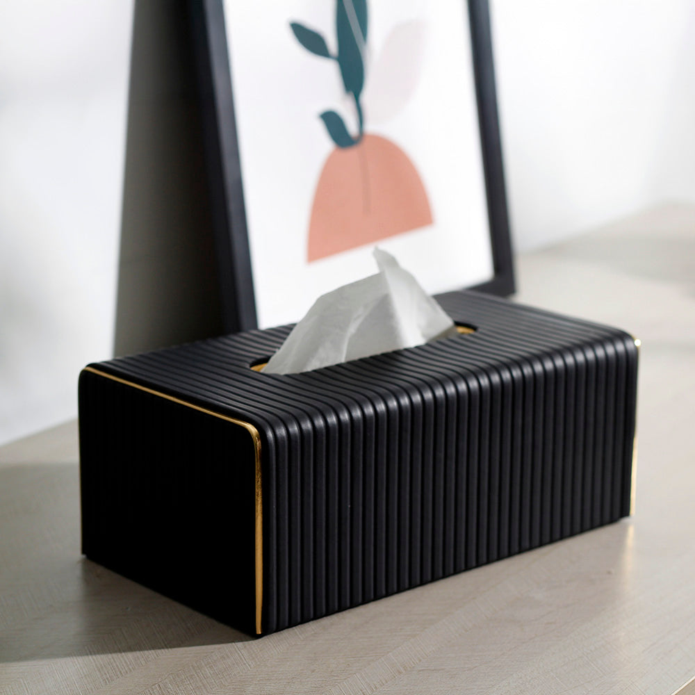 Gold Edge Tissue Box Holder - Black