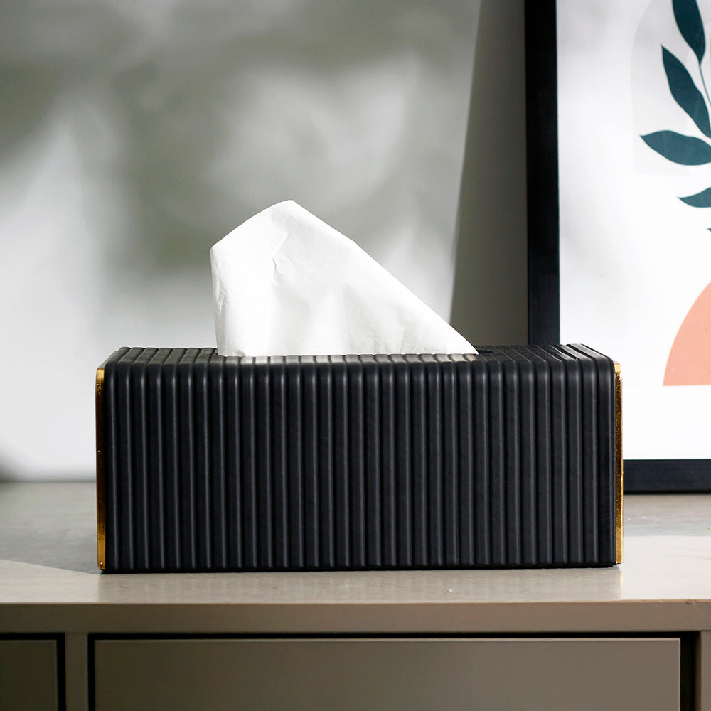 Gold Edge Tissue Box Holder - Black