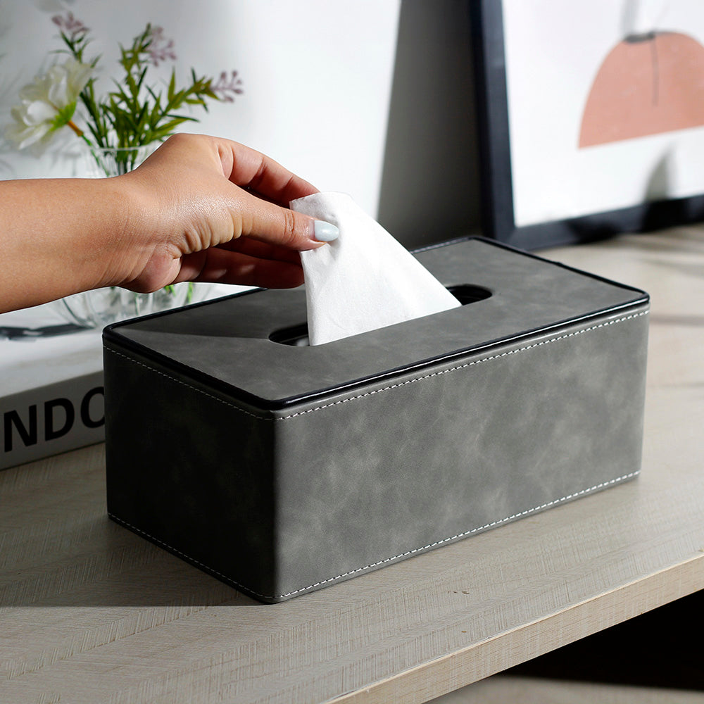 Textured Tissue Box Holder - Grey