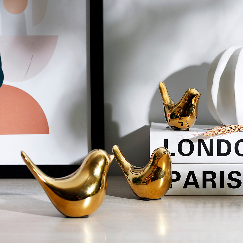 Decorative Birds Sculptures, Set of 3 - Gold