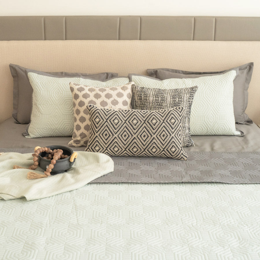 Macao Quilted Reversible Bedspread - Dark Grey & Sage Green