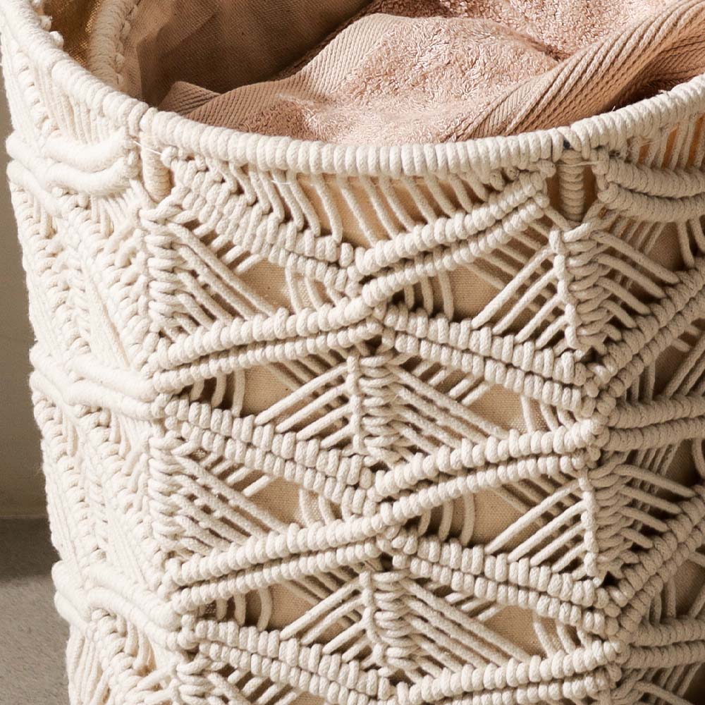 Macrame Honeycomb Round Baskets, Set of 2 - Cream