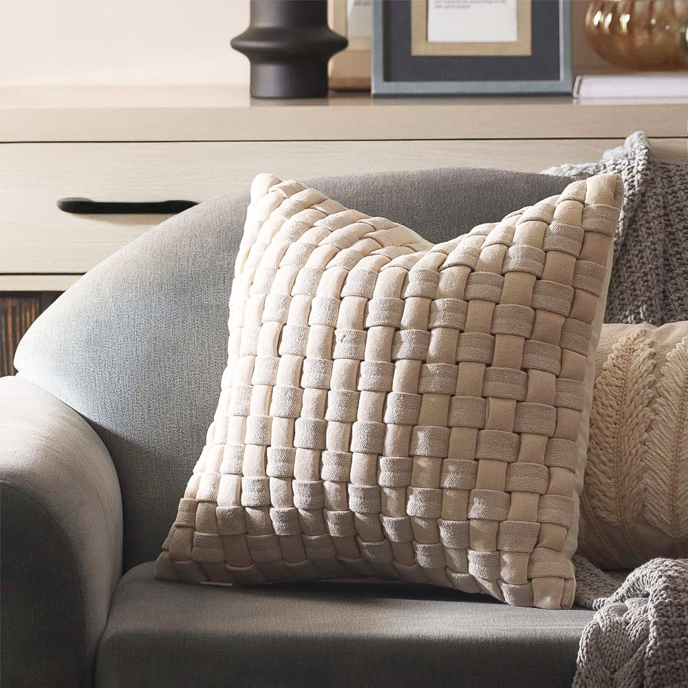 Macro Checkered Cotton Cushion Cover 45x45cm - Beige Cream