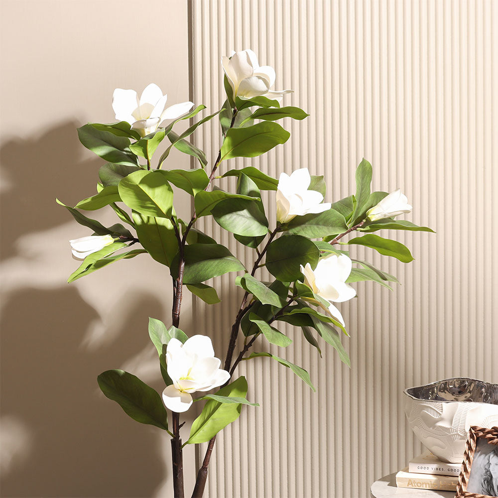 Magnolia Artificial Potted Plant Tall - White