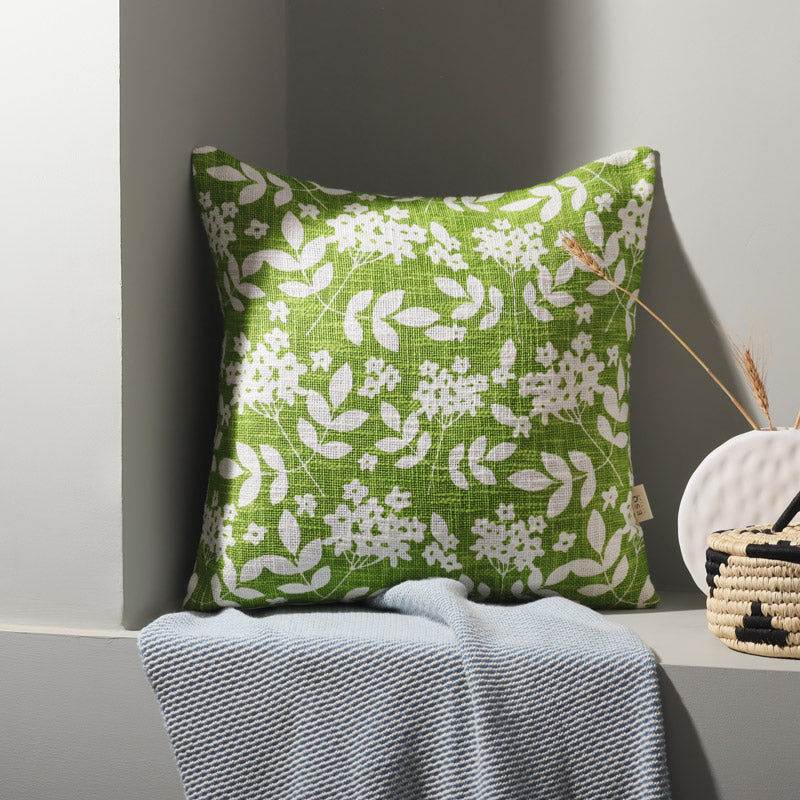 Magnolia Printed Cotton Cushion Cover 45x45cm - Green White