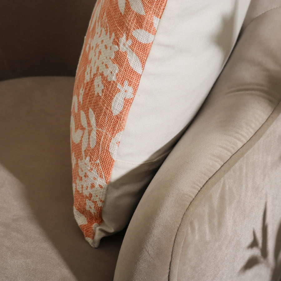 Magnolia Printed Cotton Cushion Cover 45x45cm - Peach White