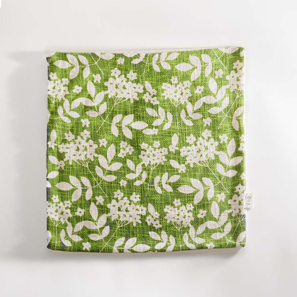 Magnolia Printed Cotton Cushion Cover 45x45cm - Green White
