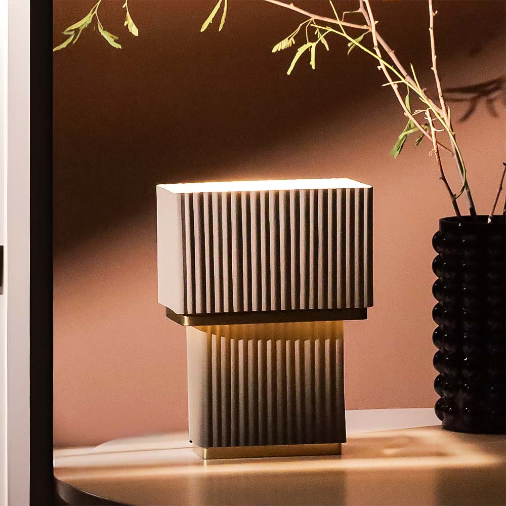 Mundo Cuboid Table Lamp Medium - Taupe Gold