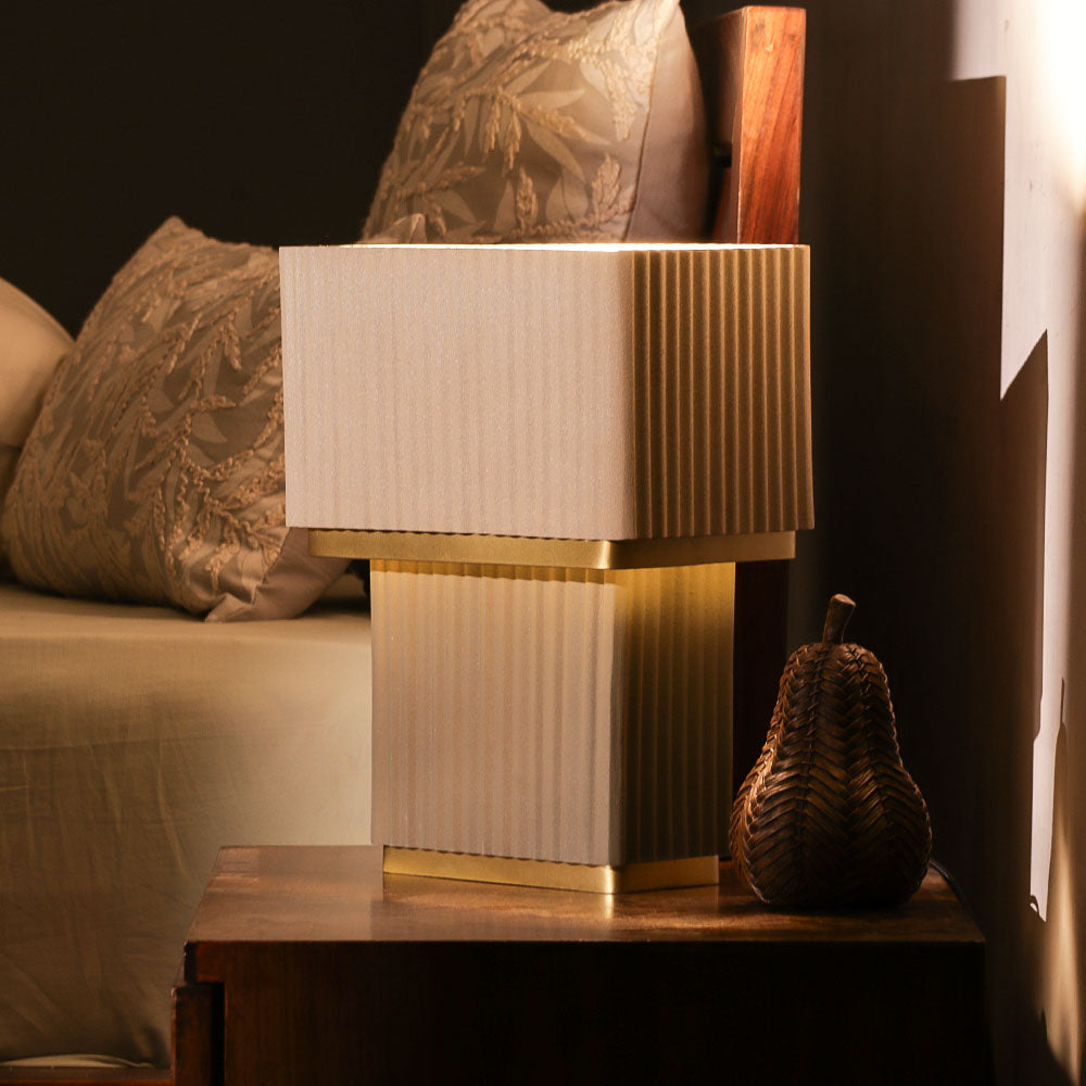 Mundo Cuboid Table Lamp Medium - Taupe Gold