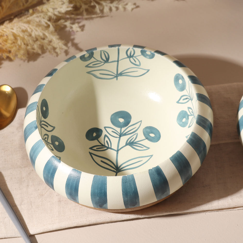 Malta Wooden Serving Bowl Medium - Teal Sage