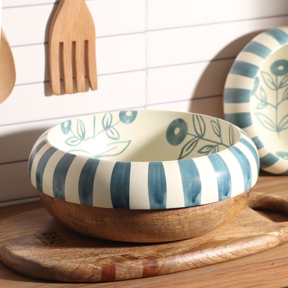 Malta Wooden Serving Bowl Medium - Teal Sage
