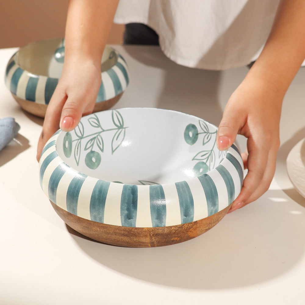 Malta Wooden Serving Bowl Medium - Teal Sage