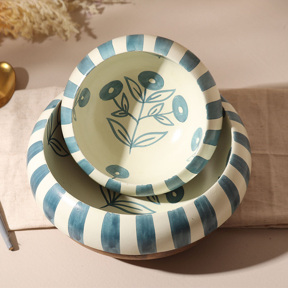 Malta Wooden Serving Bowl Small - Teal Sage