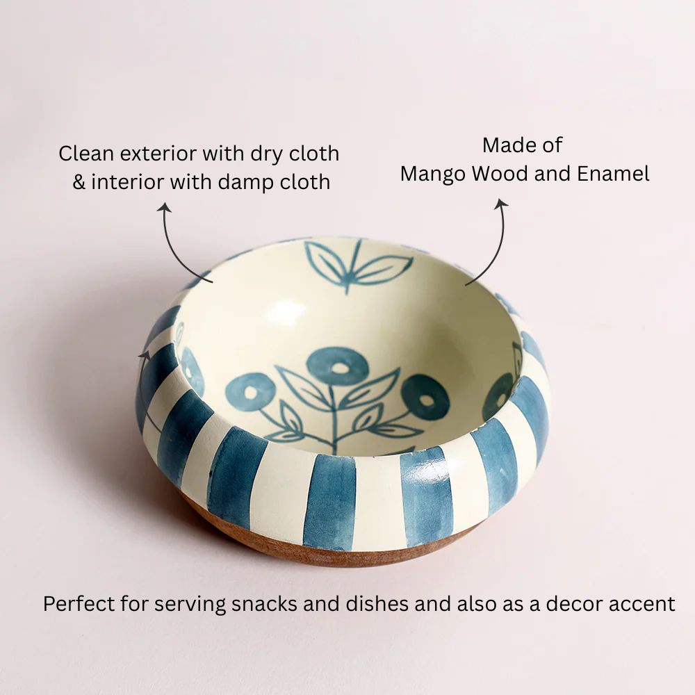 Malta Wooden Serving Bowl Medium - Teal Sage