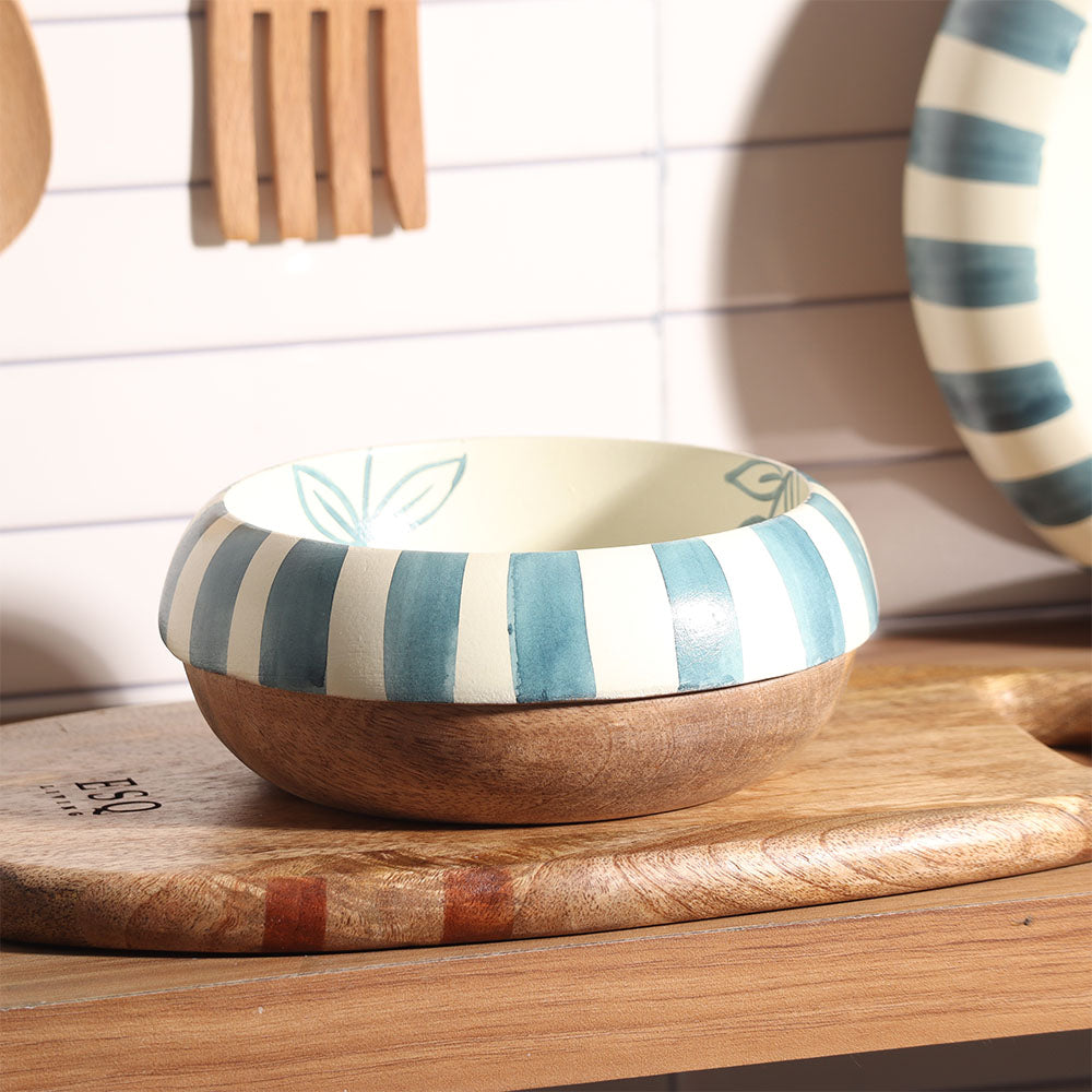 Malta Wooden Serving Bowl Small - Teal Sage