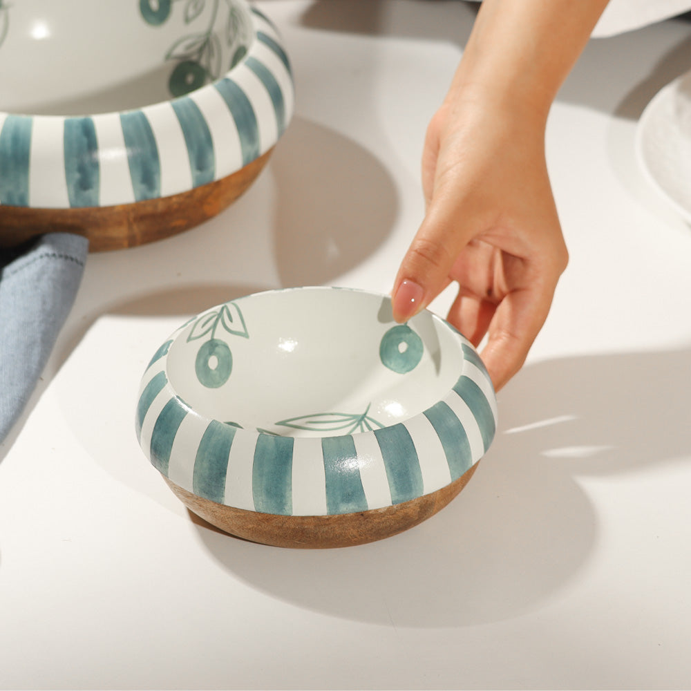 Malta Wooden Serving Bowl Small - Teal Sage