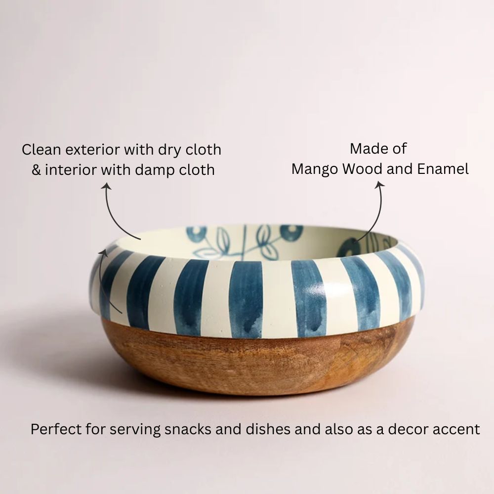 Malta Wooden Serving Bowl Small - Teal Sage